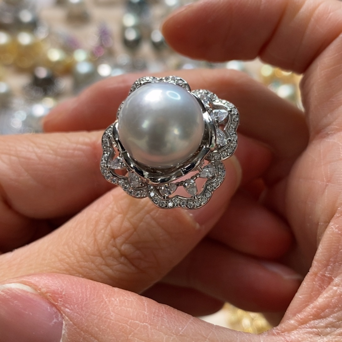 海水珍珠戒指银S925镶嵌