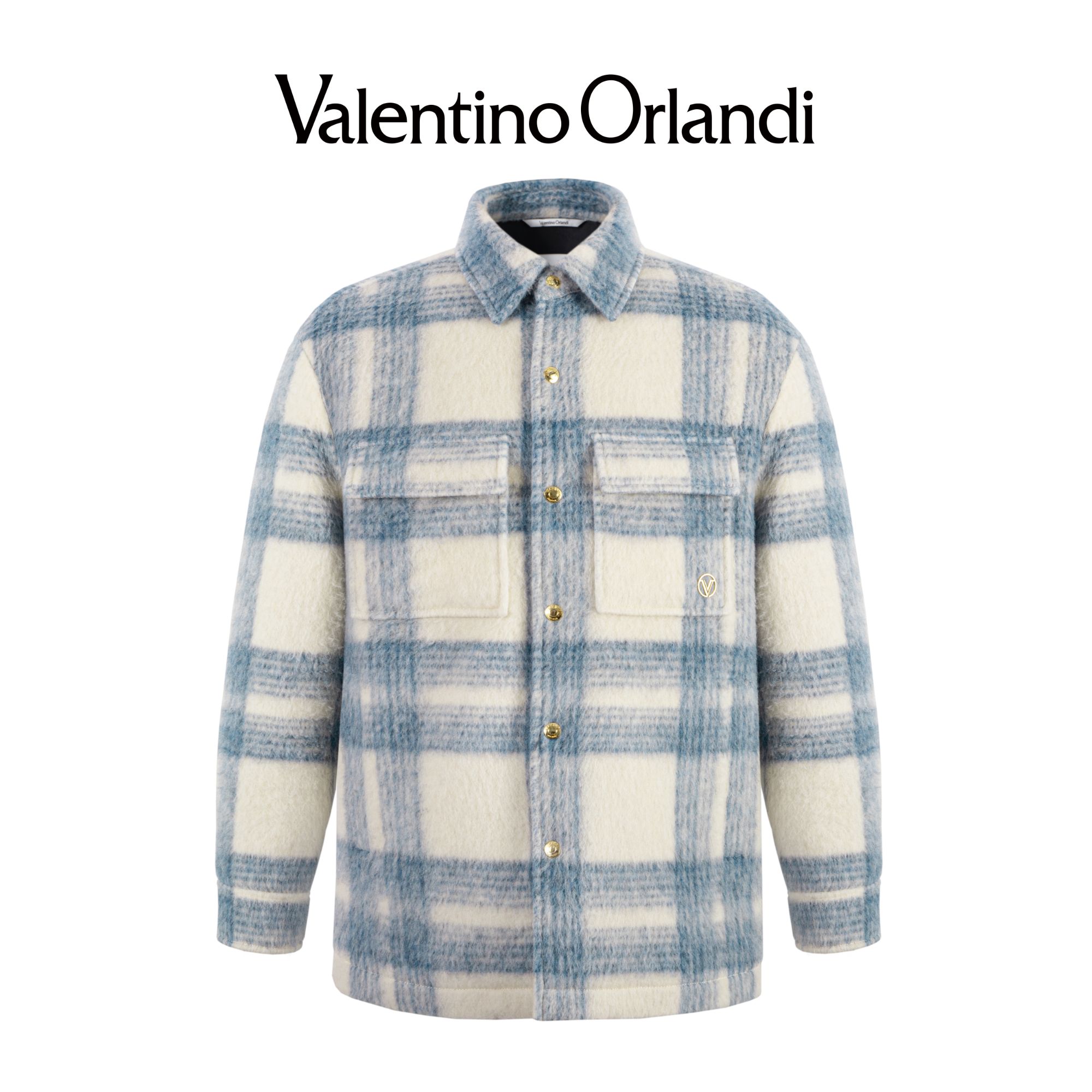 Valentino orlandi男士秋冬B版时尚百搭格纹长毛绵羊毛毛呢外套