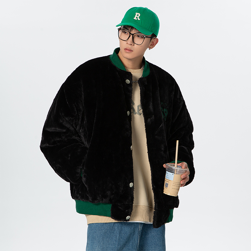 HY8259秋冬季保暖刺绣撞色兔貂棒球棉衣男