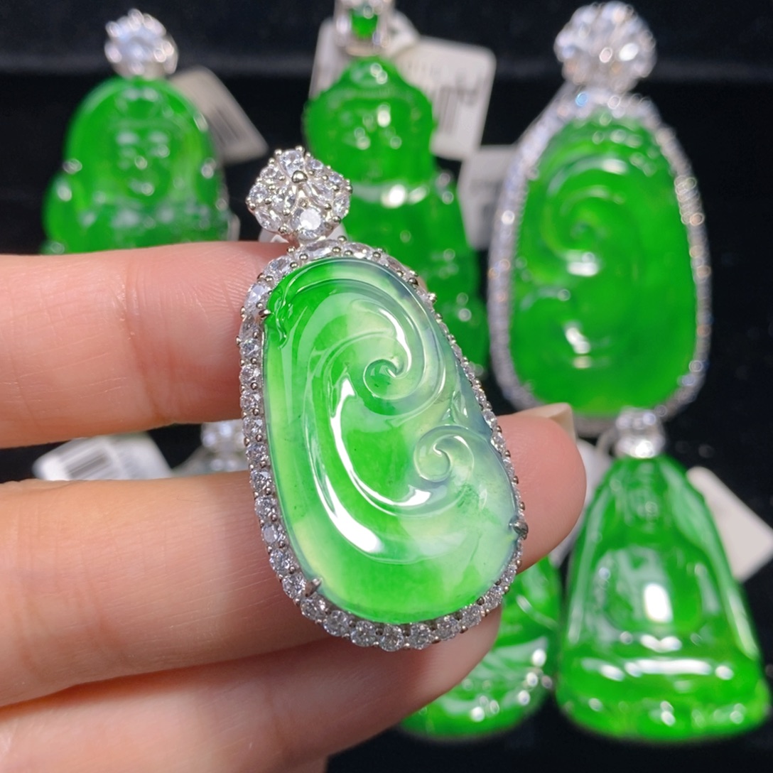 颈饰银S925镶嵌翡翠天然A货翡翠06