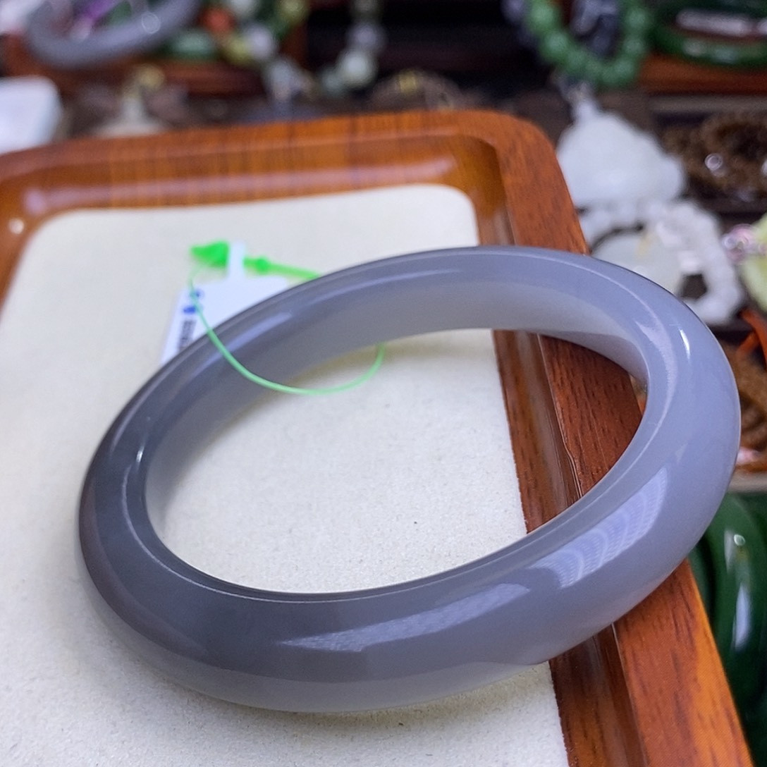 和田玉烟紫福利半山水手镯54.7圈口未镶嵌