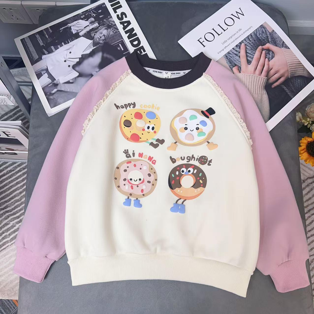 女童韩版卫衣加绒可爱秋装新款春秋季儿童洋气时髦卡通上衣童装冬