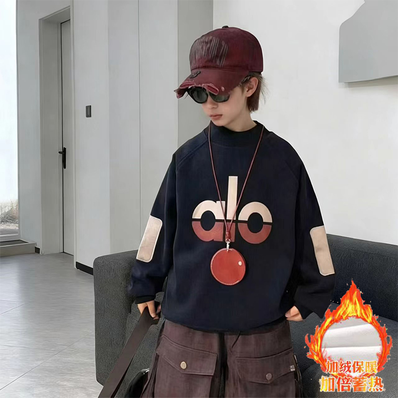 加绒儿童保暖卫衣印花休闲纯色宽松男童卫衣字母中大童长袖