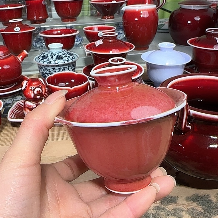 景德镇陶瓷红马坊盖碗