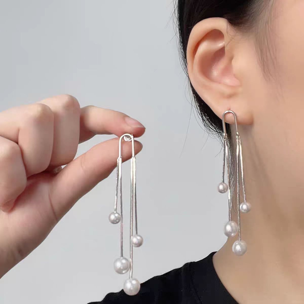2025年爆款高级感长款珍珠流苏耳环气质百搭N2362