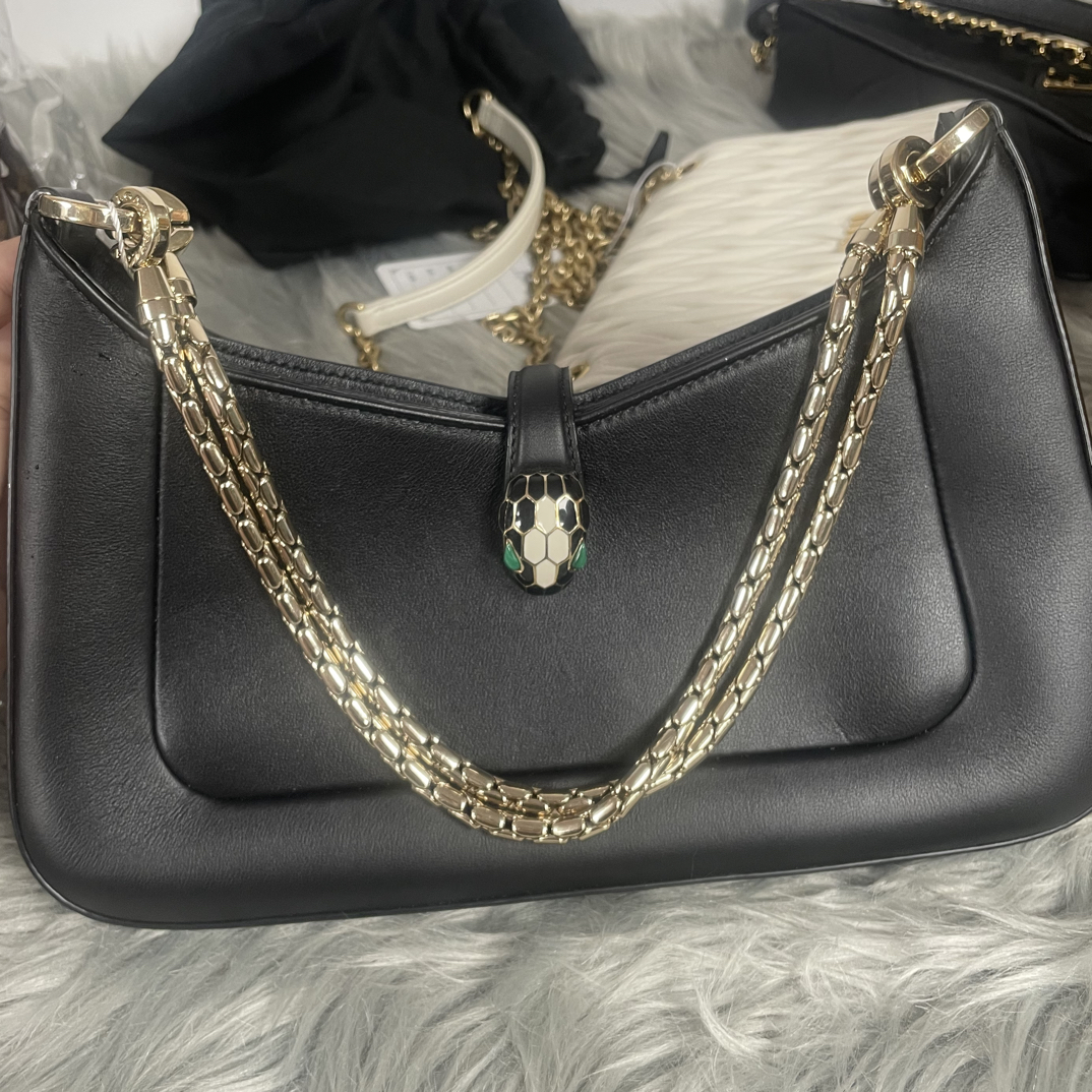 99新 BVLGARI/宝格丽 黑色蛇头包 双链条 B9053
