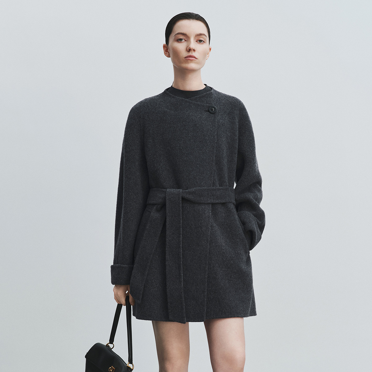 【商场同款新品】迪卡轩 百变一粒扣系带圆领秋冬毛呢大衣W173599