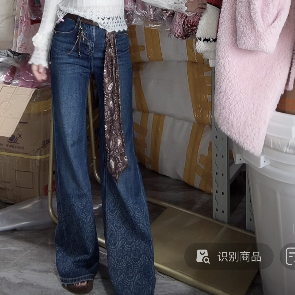 CW.MM 高腰显瘦刺绣花纹洋气时尚牛仔裤