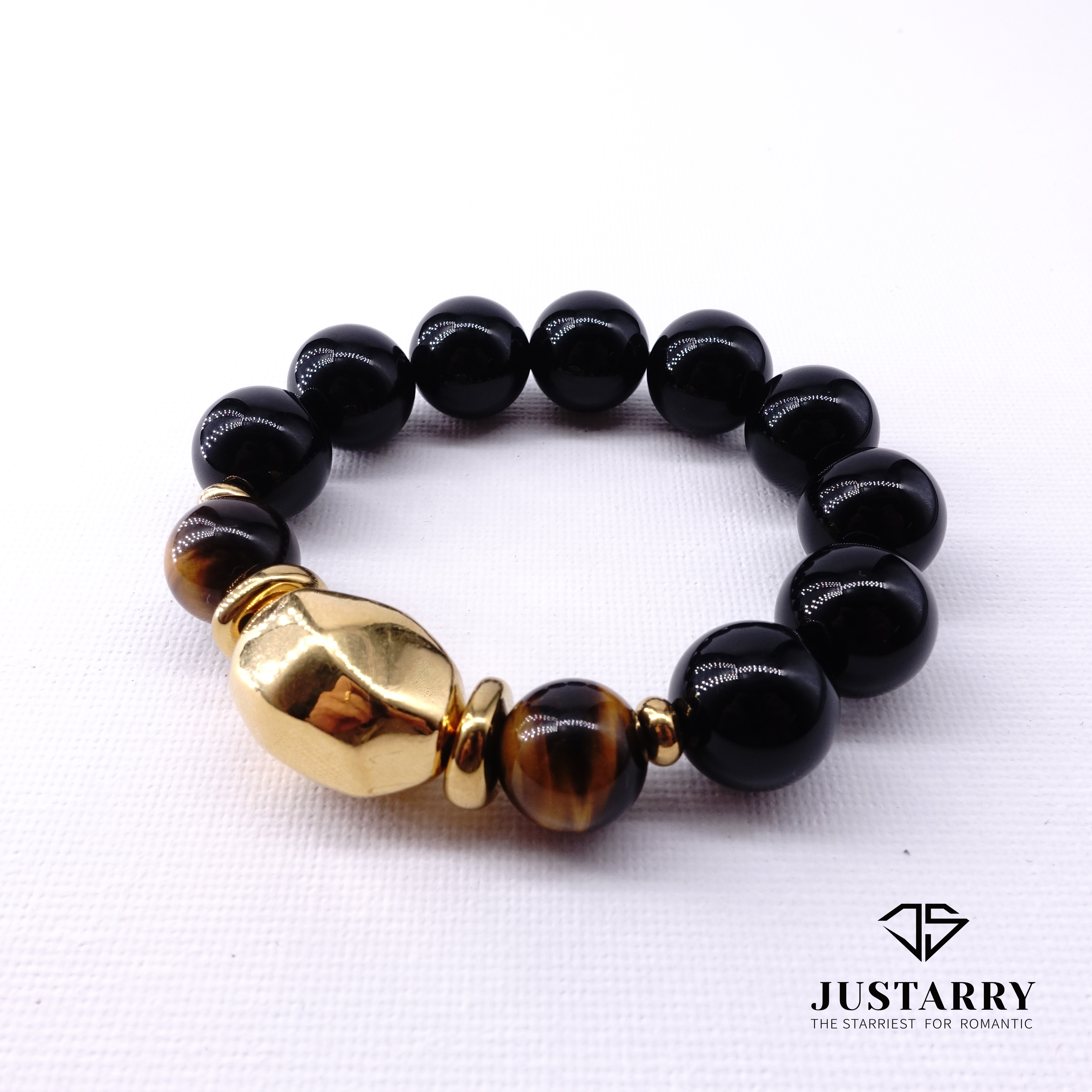 JUSTARRY【黑金】超大尺寸黑玛瑙配虎眼石手串经典时尚百搭财运满满