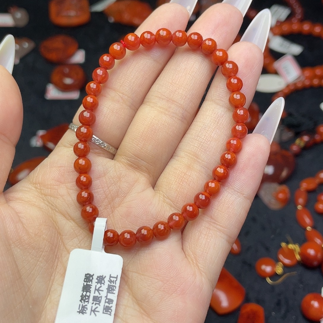 南红玛瑙未镶嵌手串原矿南红妖火焰单圈