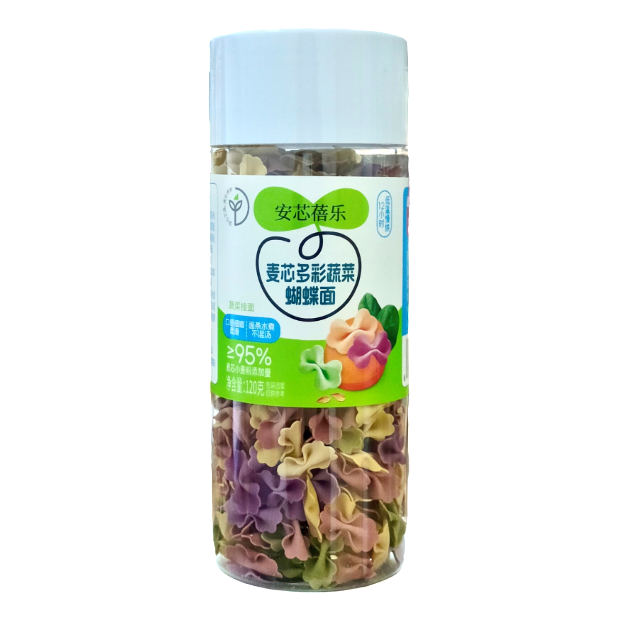安芯蓓乐 麦芯多彩蔬菜蝴蝶面120g/瓶