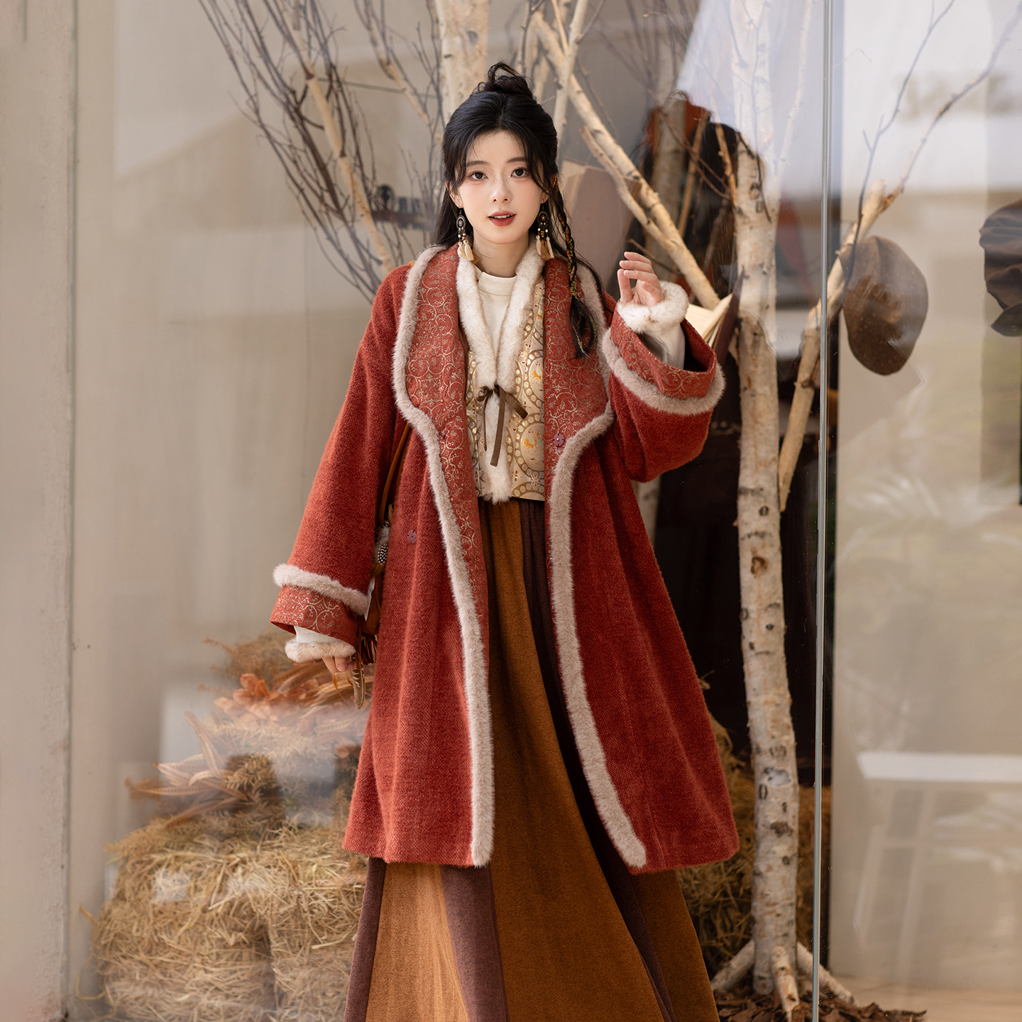池夏【冬至:织华】唐制加绒雪尼尔唐披袄多色原创改良汉服女 秋冬