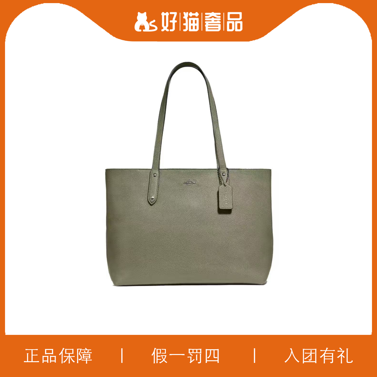 95新 COACH/蔻驰 蔻驰绿色托特包/F1372/34X28X15