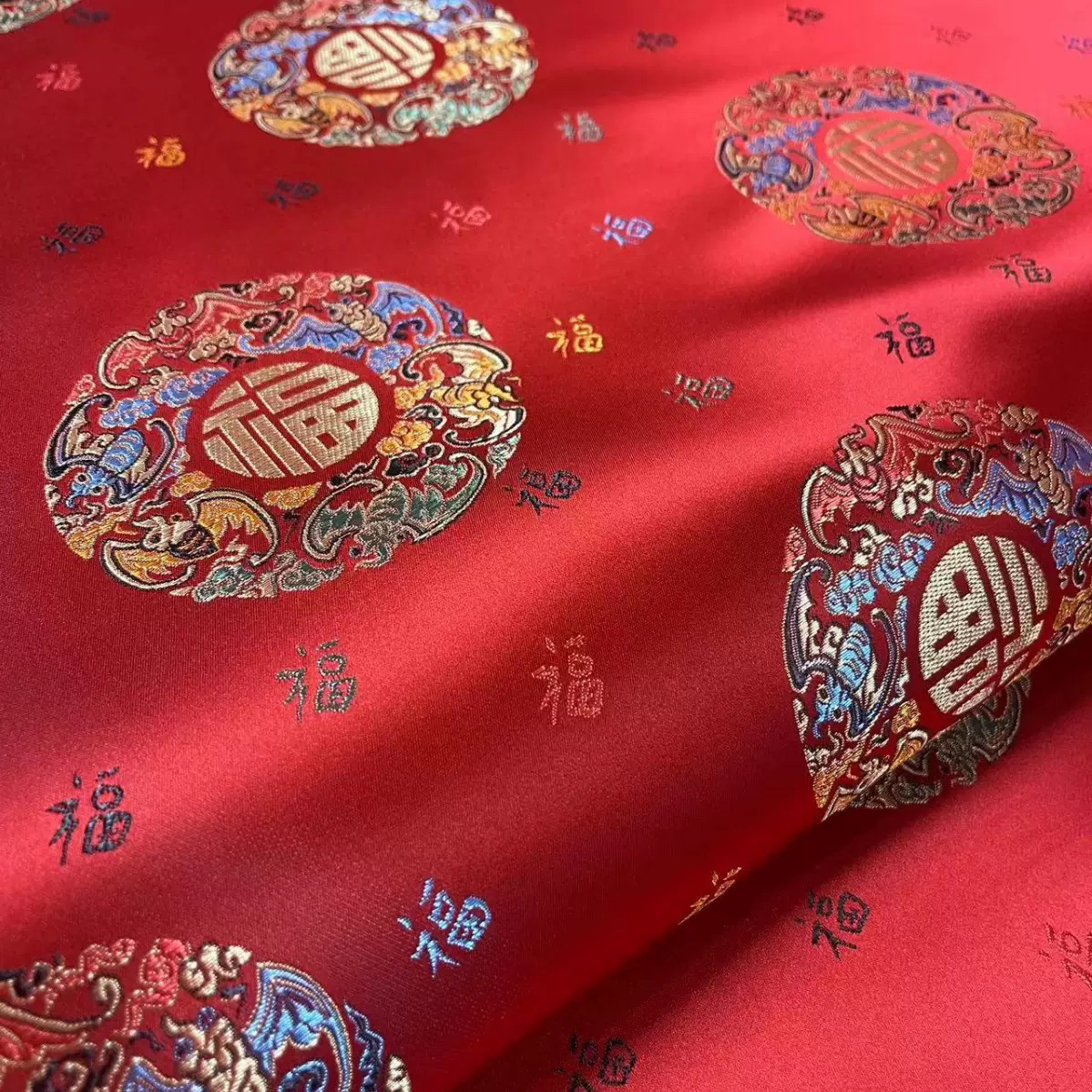 【镇宇优选】织锦缎提花涤纶彩福团手工DIY面料