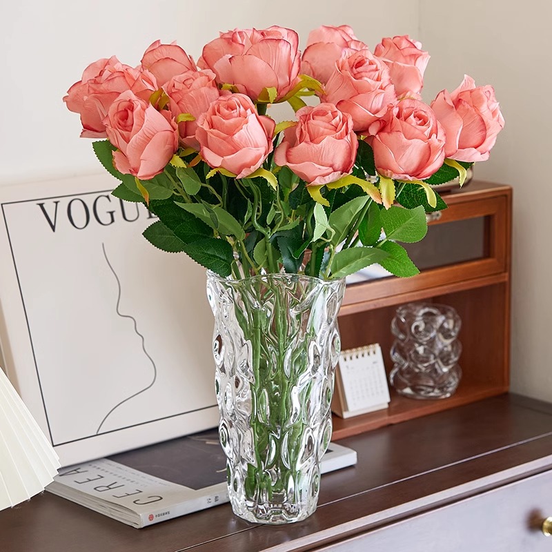 仿真玫瑰花手工保加利亚花束假花摆设欧式家居装饰绢花干花摆件