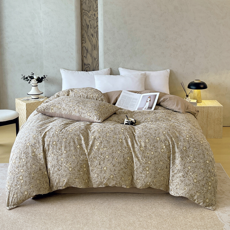 秋冬新品高克重A类原麻暗合单被套复古加厚双层纱仿亚麻被套