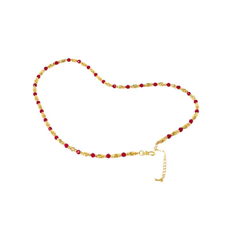 培育红宝石【安欣.】星光璀璨珍宝培育红宝石合金镶嵌项链【POX01】