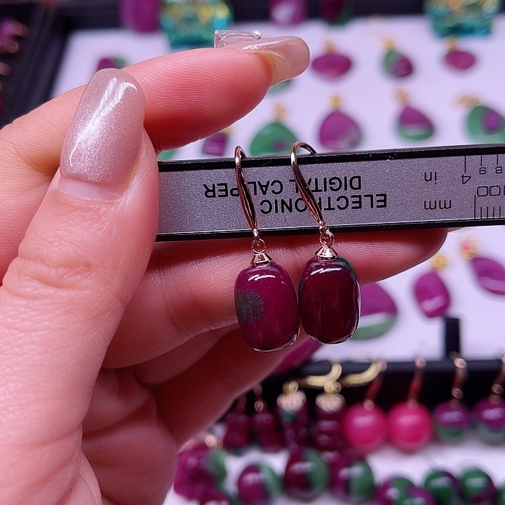 红宝石耳坠银S925镶嵌