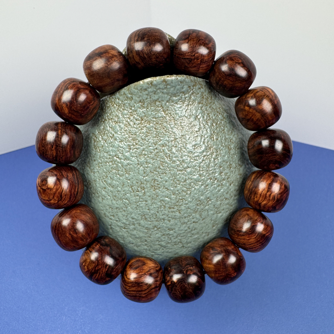 海南黄花梨紫油梨老料满水波瘤疤花13*14老型桶珠文玩手串