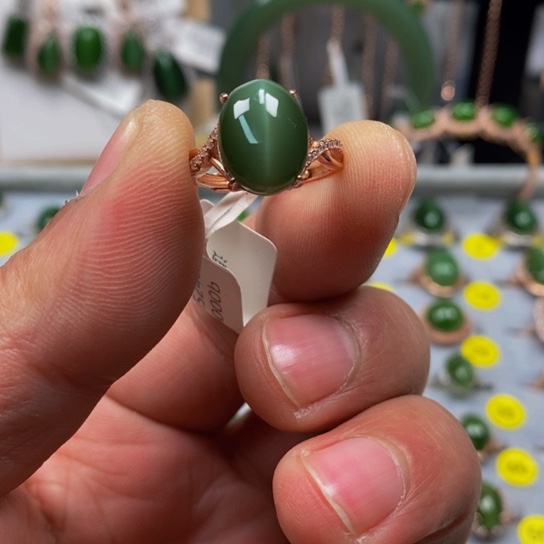 和田玉（碧玉）戒指银S925镶嵌