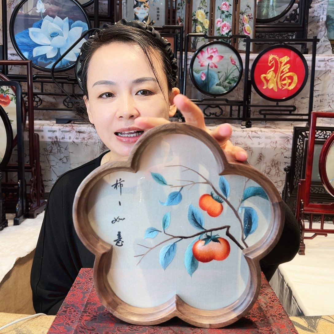织绣苏绣摆台胡桃木手工双面