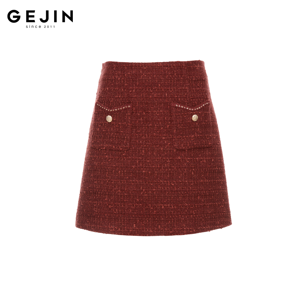 GEJIN/歌锦2025早春新款轻奢气质高腰粗花呢小香风半裙9112510056