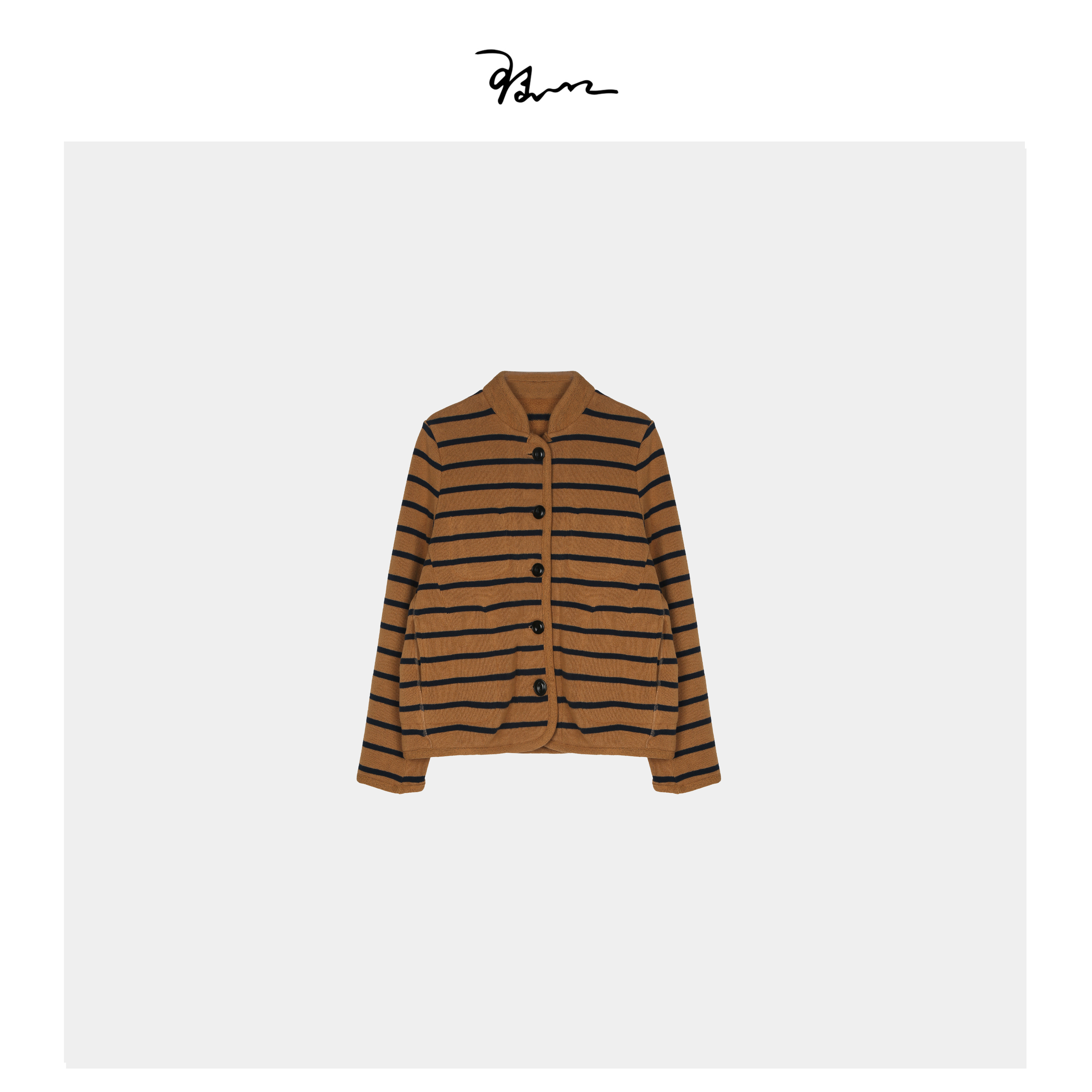 【积木】陆一口女装定制密织加绒小立领条纹外套