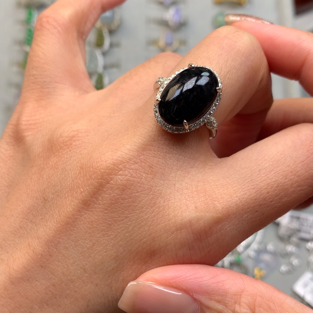 翡翠银S925镶嵌戒指戒指