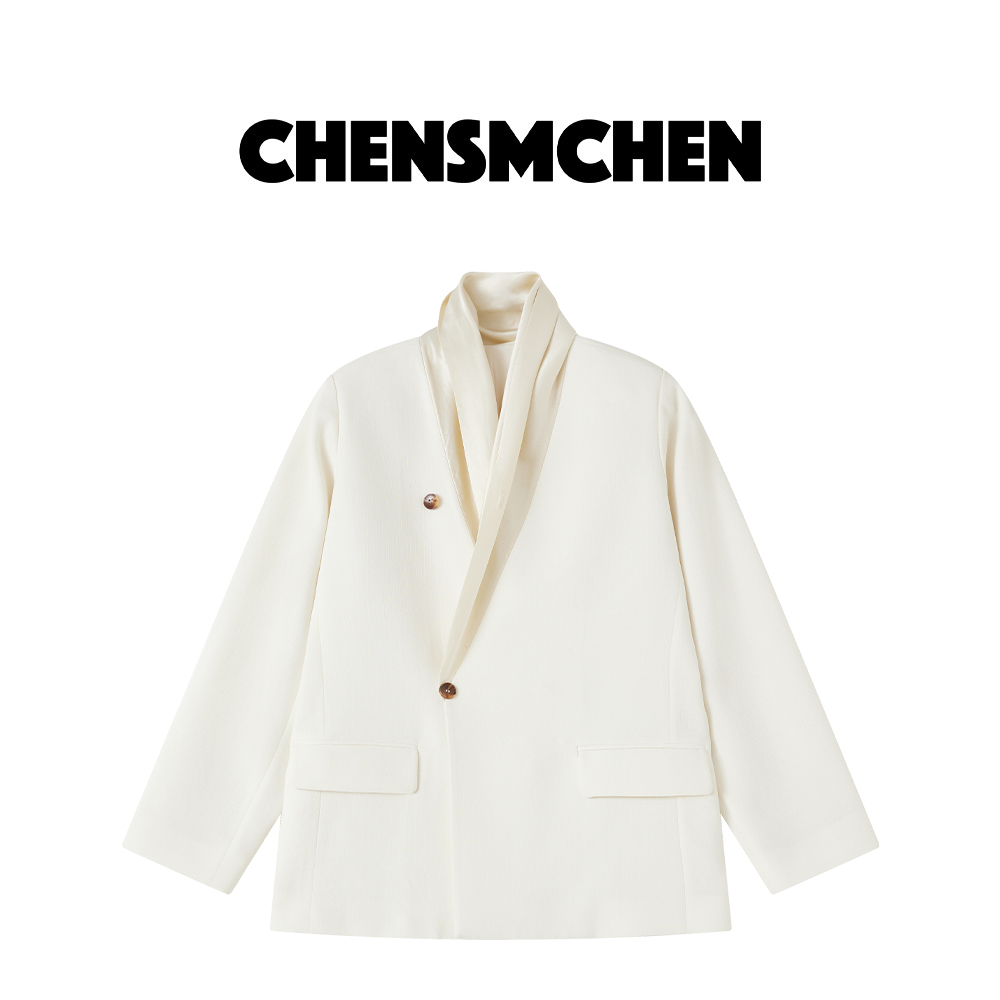 CHENSMCHEN 醋酸小立领廓形西装女秋季设计感纯色外套CSX1011MN