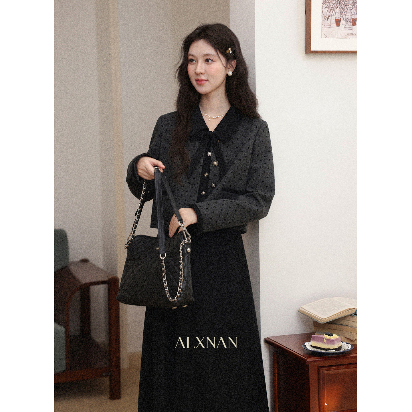 鹿向南【折叠秋季】秋冬新款韩系慵懒真两件百搭显瘦连衣裙套装女