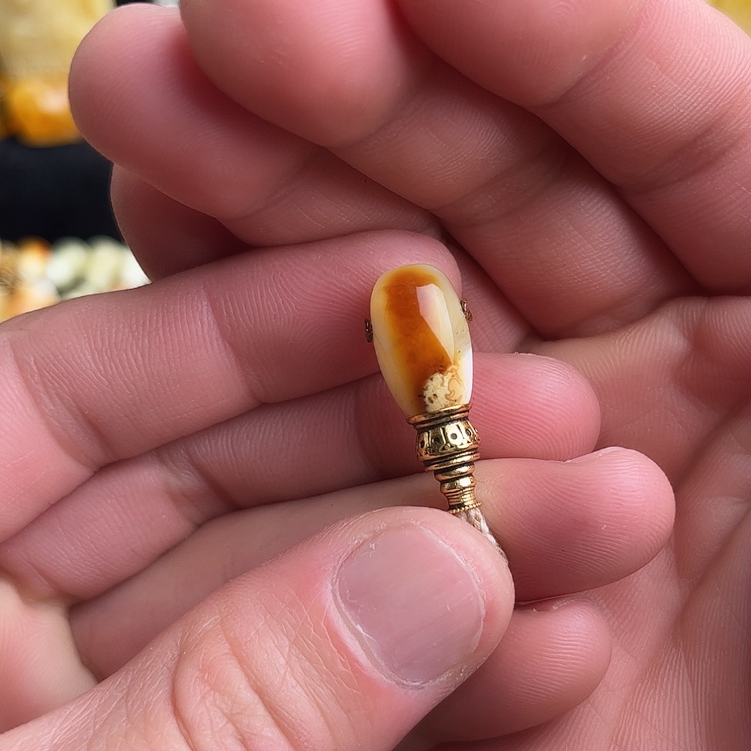 蜜蜡银S925镶嵌珠宝奇石9.7对孔