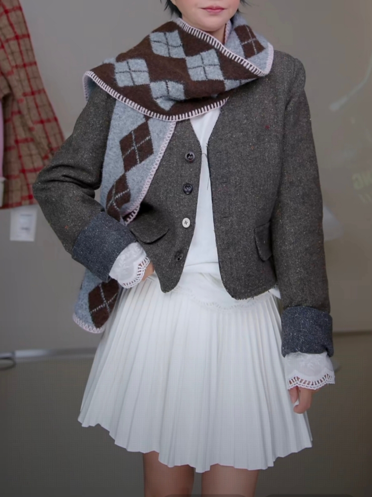 【济州岛】毛边流苏设计短款小香风外套