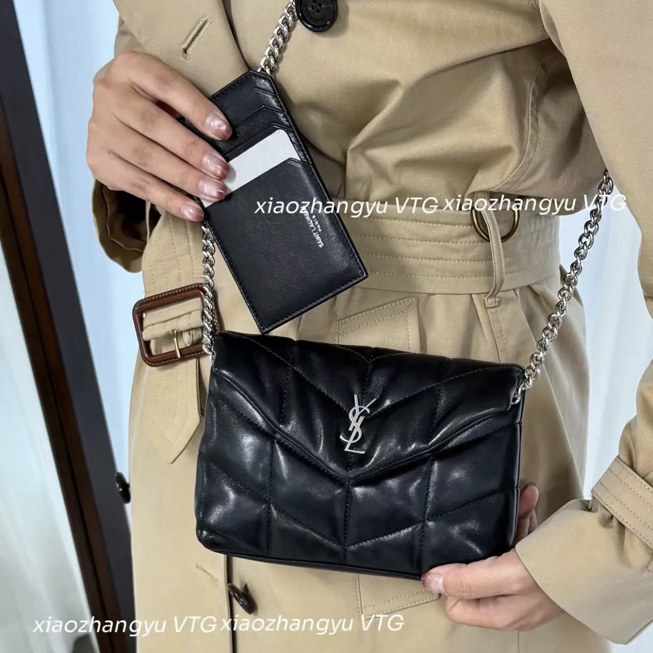99新 YSL/圣罗兰 黑银云朵手拿包改斜挎包99新带盒全套可放手机