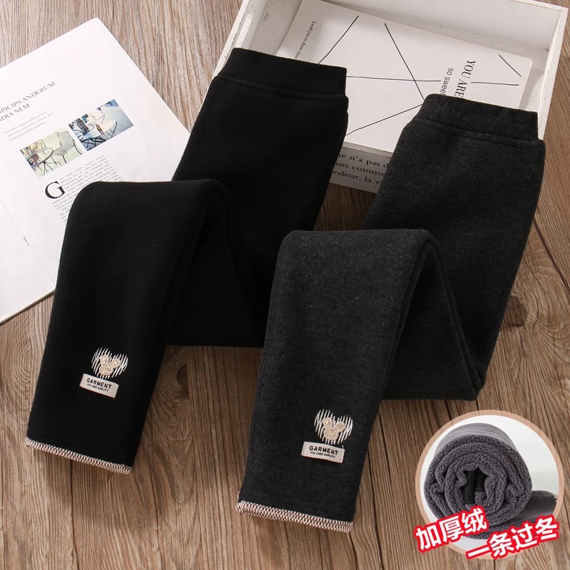 女童冬天加绒裤子加厚保暖黑色炸街一体绒打底裤