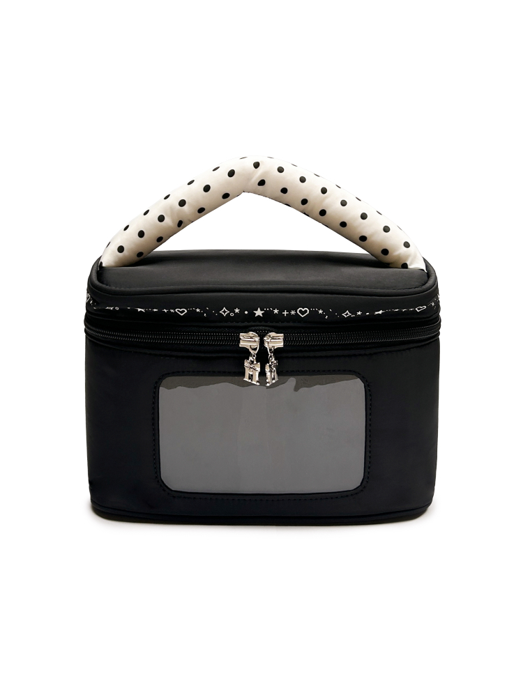 Moromoro兔子粉色印花手柄防水光滑面料贴袋设计拉头大容量化妆包