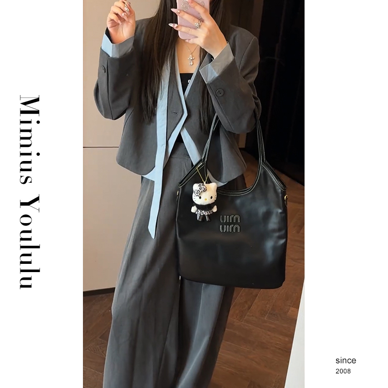 【mimius】&喵喵 韩系撞色西装高腰阔腿裤套装 G02183