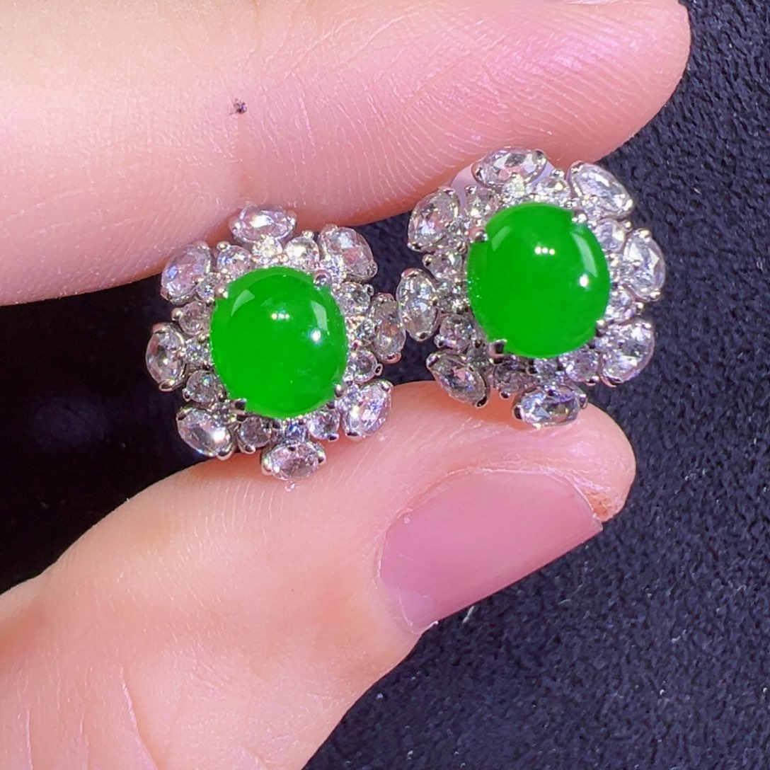 翡翠18K金镶嵌耳饰耳包