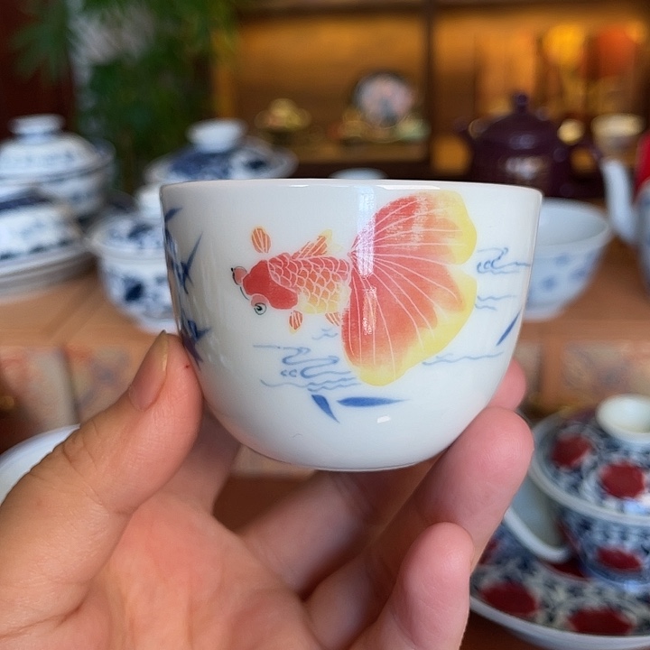 微瑕盖碗杯子陶瓷手绘