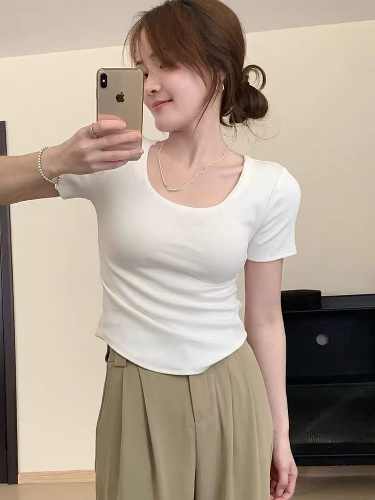 【小巧定制】XQ2496夏季新款显瘦百搭U领小蛮腰上衣