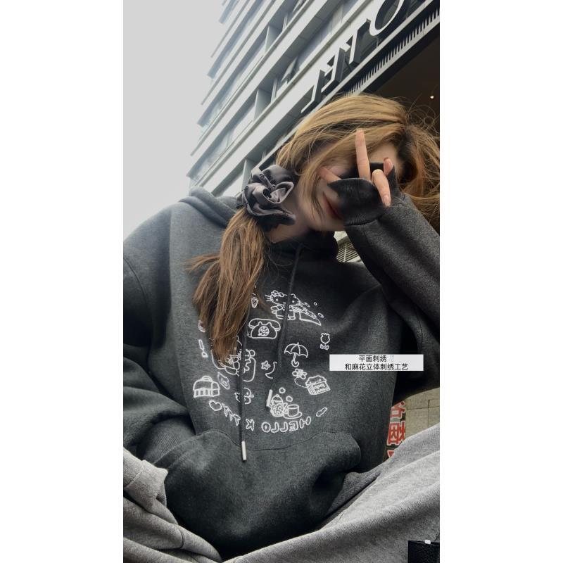 路人仙子【萌趣印象】美式复古卡通凯蒂猫宽松插肩连帽卫衣xz1077