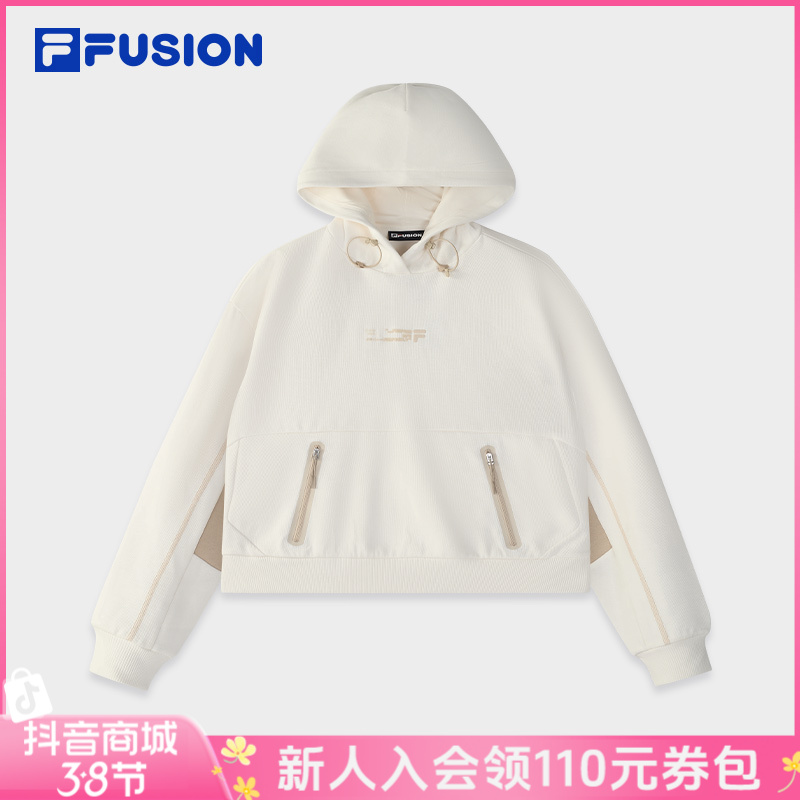 FILA斐乐短款连帽卫衣女宽松休闲运动春秋季柔软上衣T11W441202F