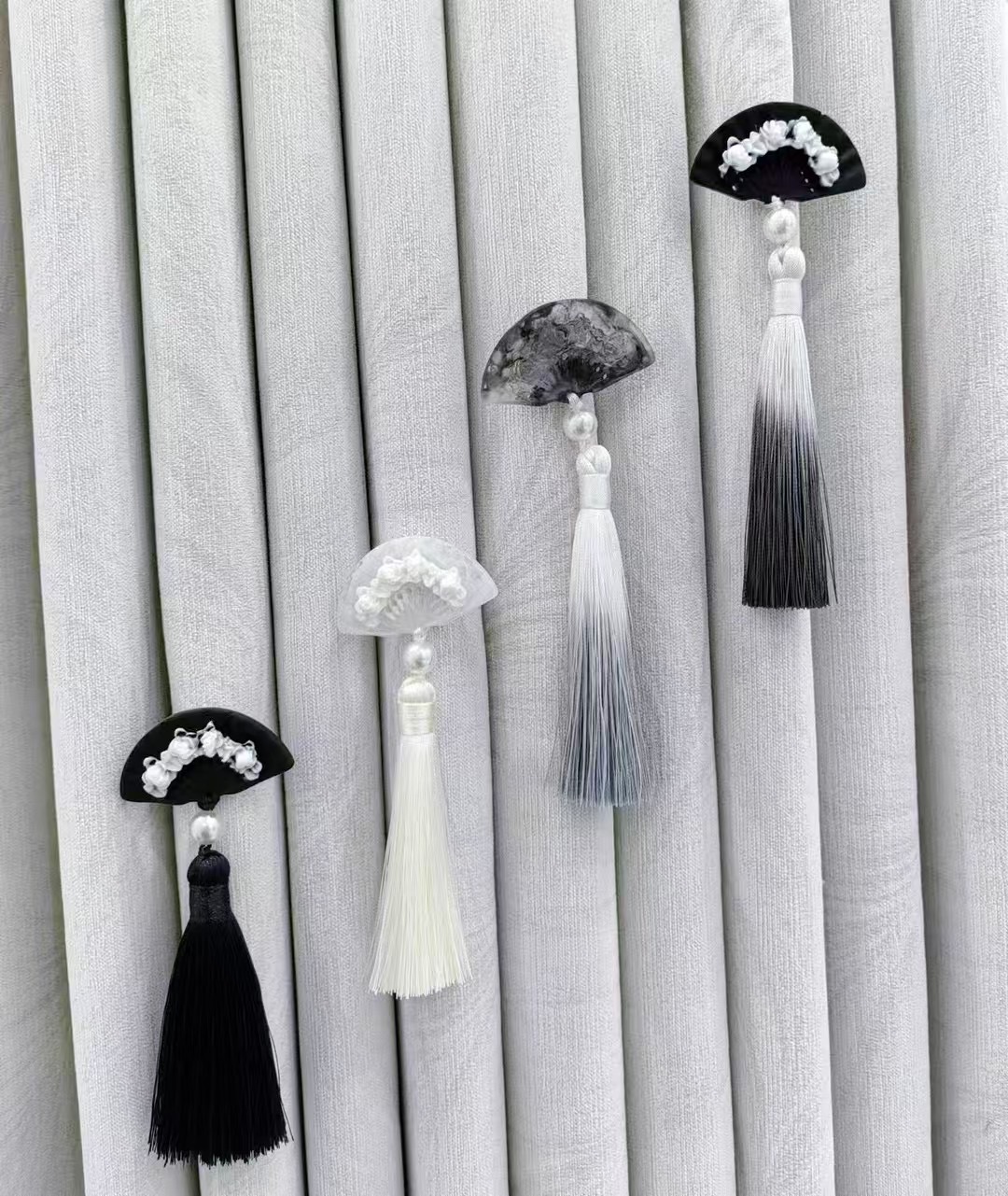 新款窗帘装饰品带别针流苏穗子中国风装饰中式扇子新中式装饰品