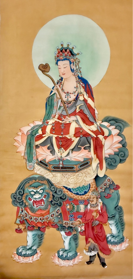 精品工笔画，文殊菩萨宝相，尺寸宽68/高1米40