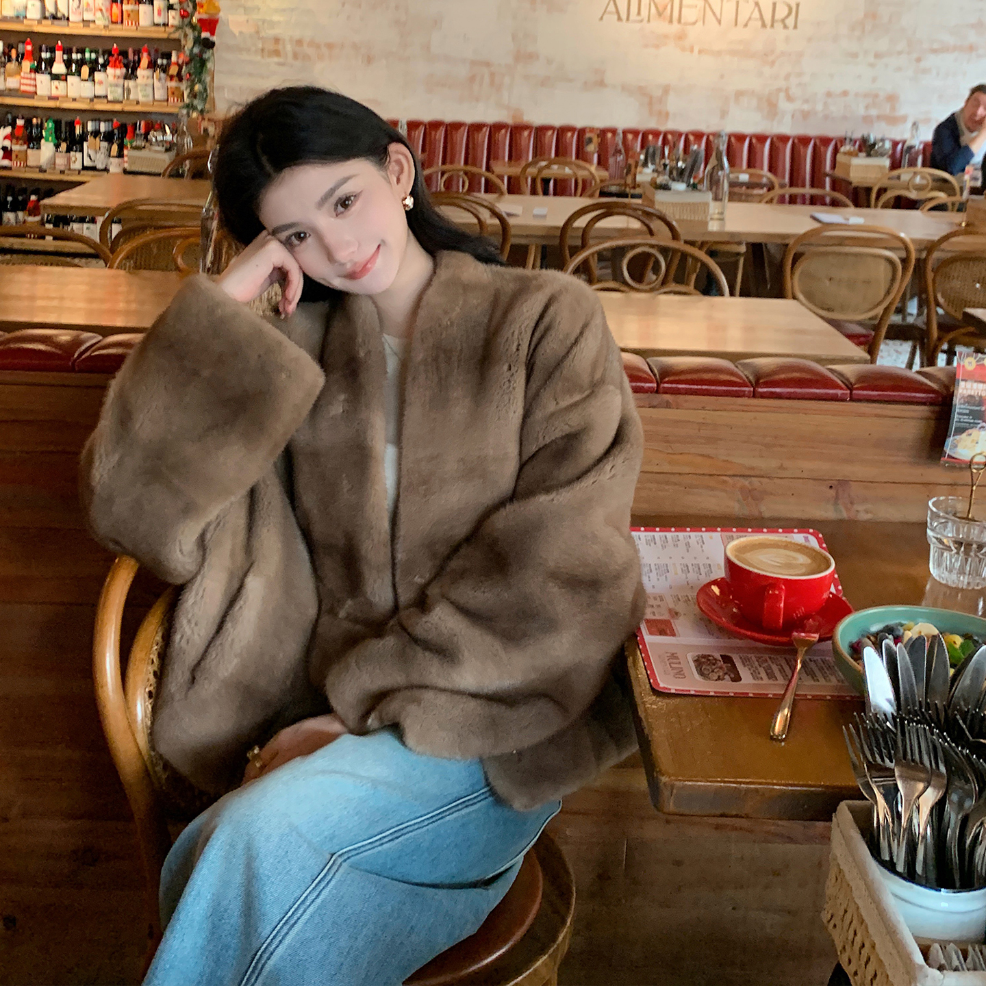 香槟帕斯貂-芬兰进口横排半抽-毛呢外套