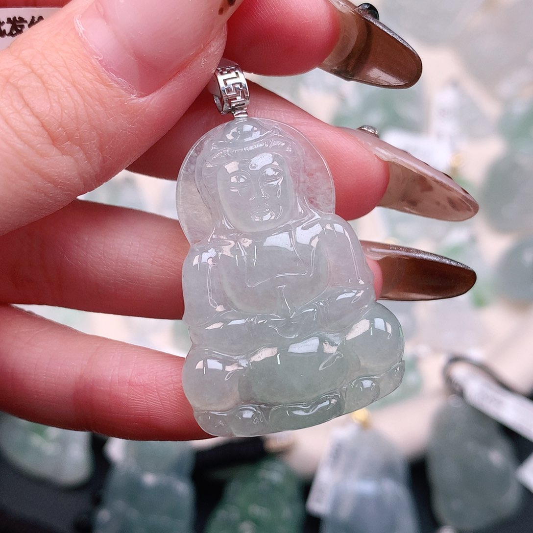 翡翠颈饰18K金镶嵌观音44、37、27、4.7