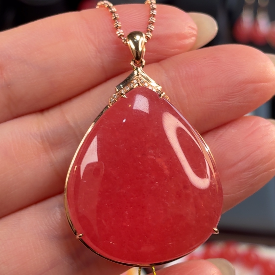 菱锰矿18K金镶嵌吊坠(不含链)