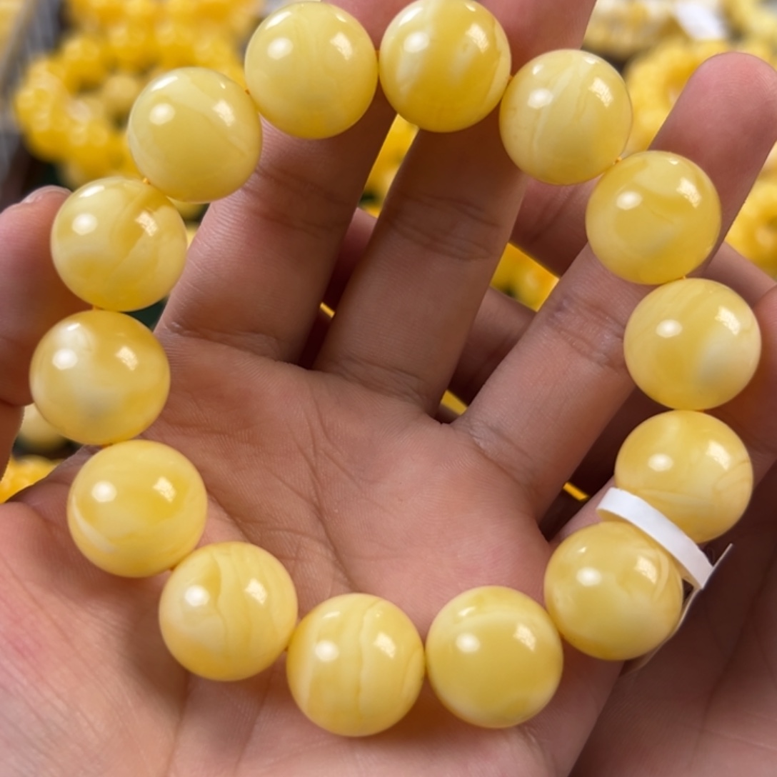 琥珀未镶嵌手链33.22g焦皮同料圆珠16mm xxj
