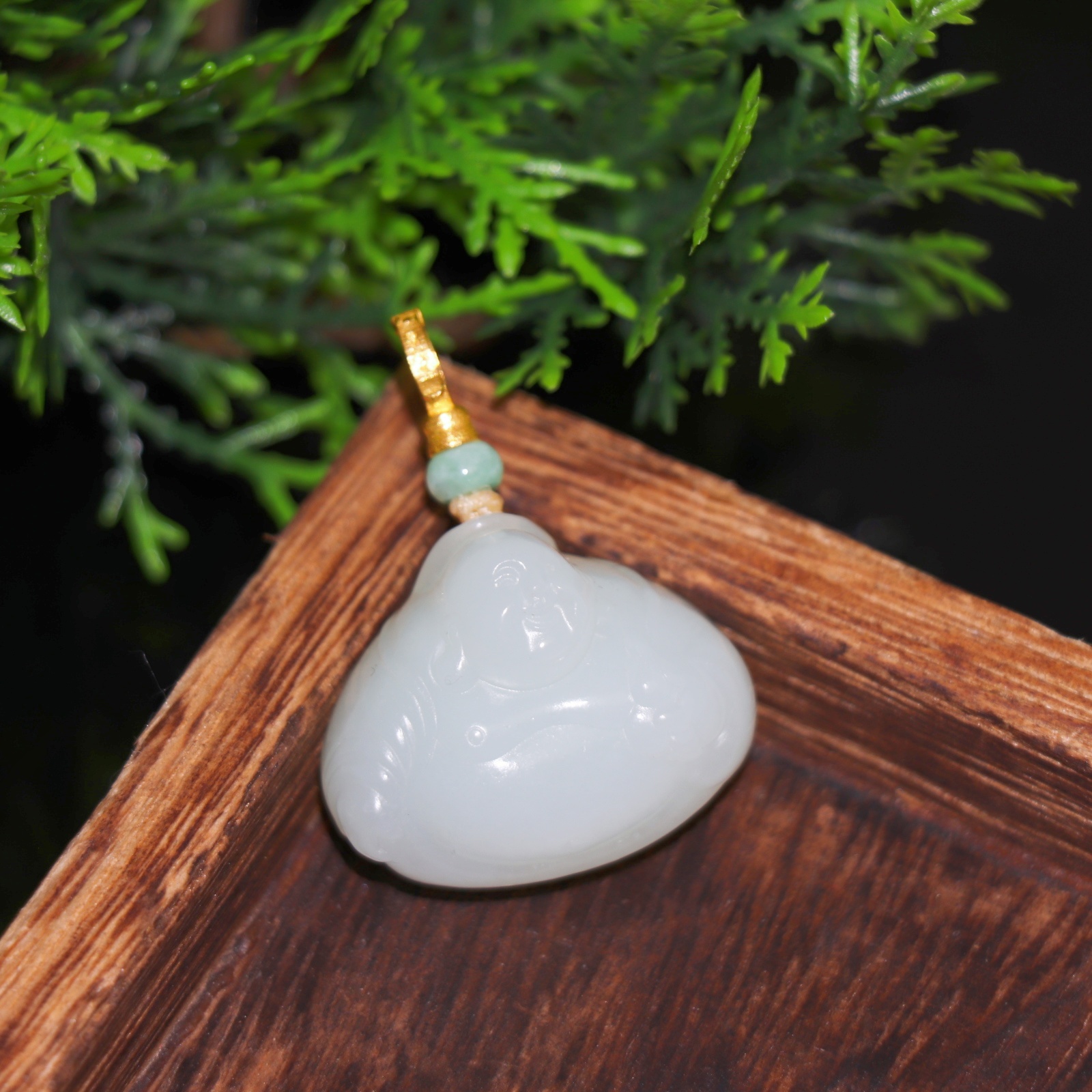 【熊总夫妇】和田玉白玉佛公18K金吊坠-约22*27*14mm