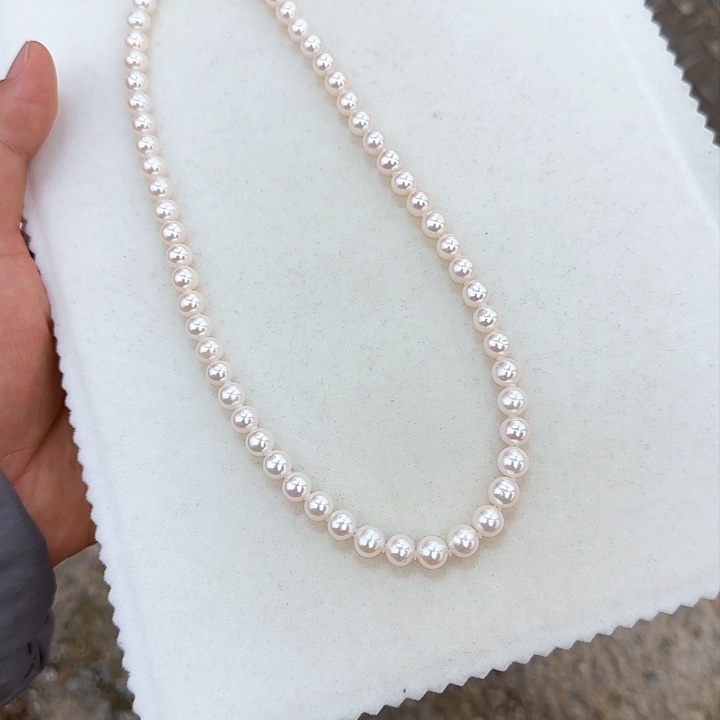 淡水珍珠颈饰银S925镶嵌7-8无核极光镜面正圆炫彩