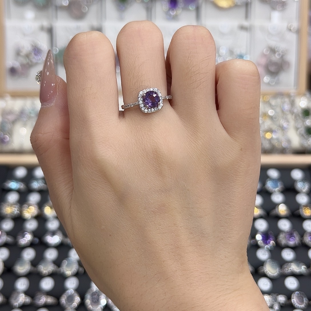 萤石戒指银S925镶嵌